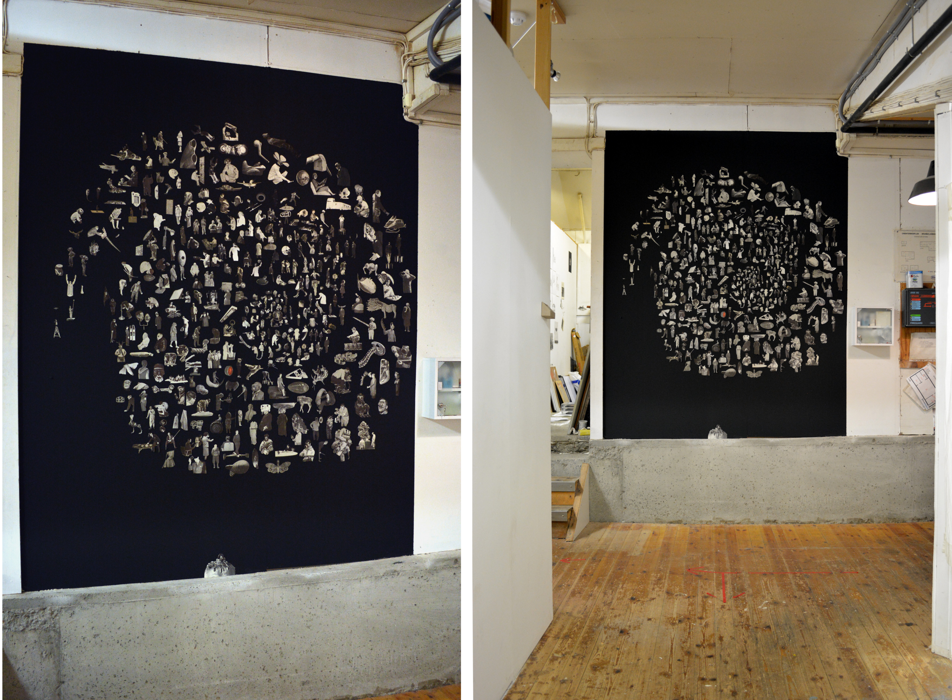 "All in a day's work", collage, 2017. Oversiktsbilde/Installation view